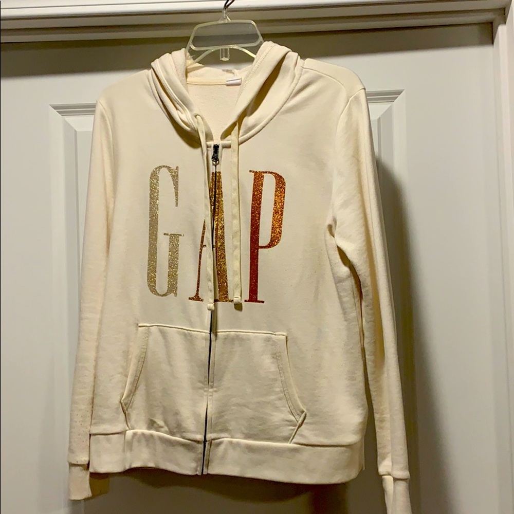 Gap logo M zip hoodie in cream and gold sparkle